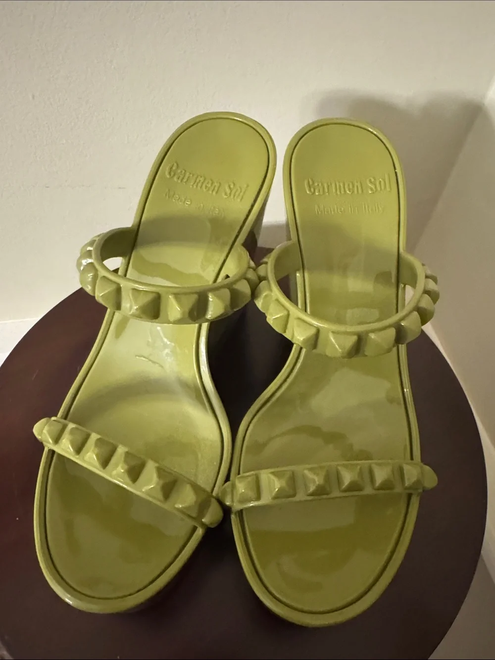 NEW Carmen Sol Olive Green Studded Platform Sandals